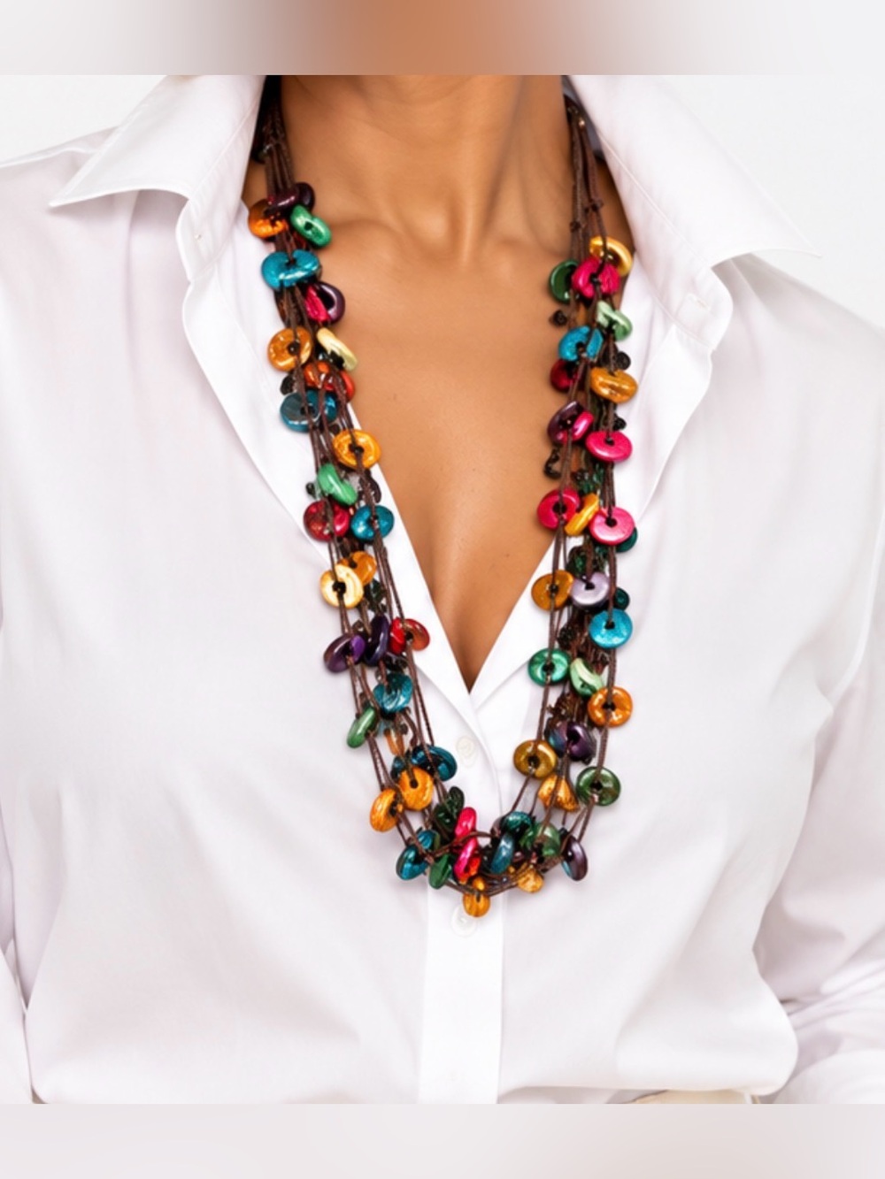 Multicolor Disc Bead Layered Necklace - with earrings Women Jewelry